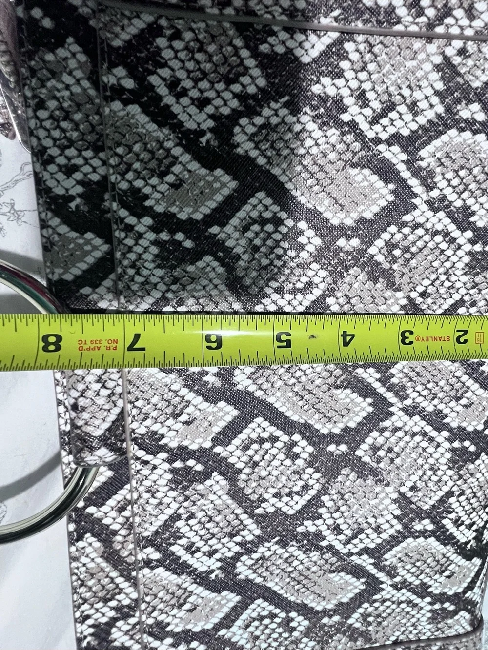 White House Black Market Black & White Snake-Print Ring Handle Clutch
